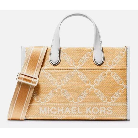 Michael Kors Gigi Large Logo Tote Grab Signature Bag Natural / White NWT - Picture 2 of 9